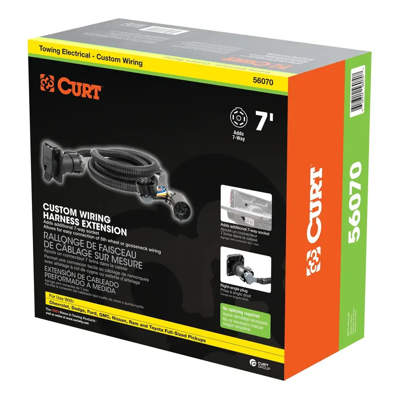 Curt 56070 7-Foot Wiring Extension Harness – Adds 7-Way Rv Blade Connector To Truck Bed 1