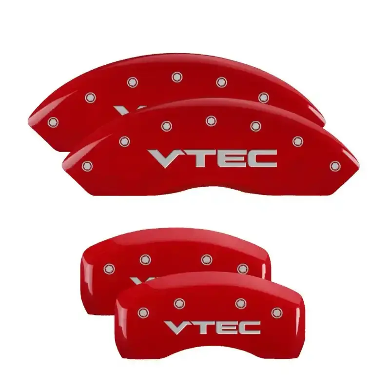 Mgp Engraved 4-Piston Caliper Covers – Front & Rear, Red Finish With Silver Accents 1