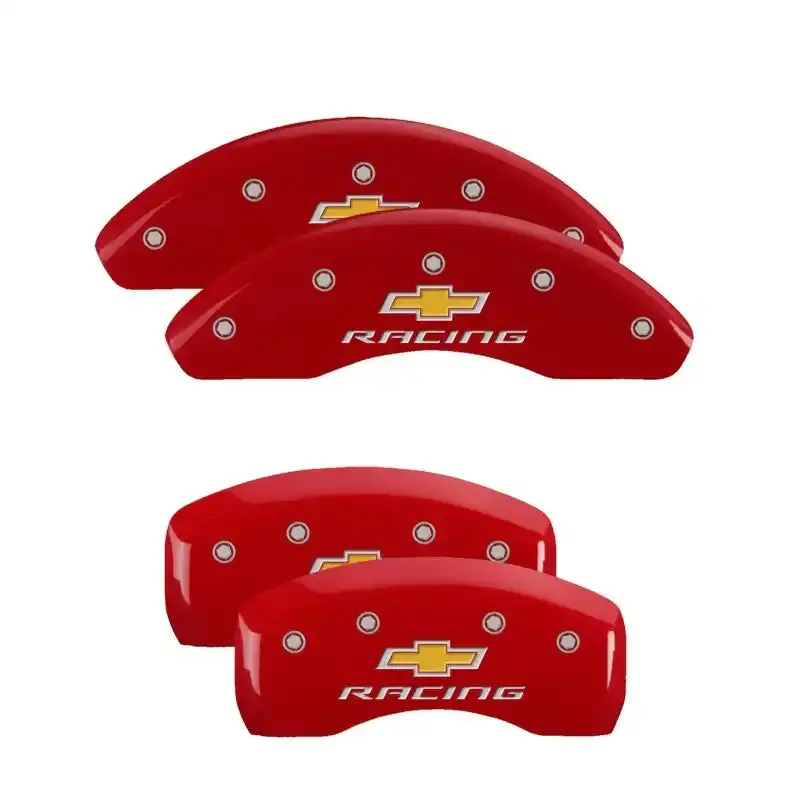 Mgp Engraved 4-Piston Caliper Covers – Impala Red & Silver Finish, Front And Rear Set 1